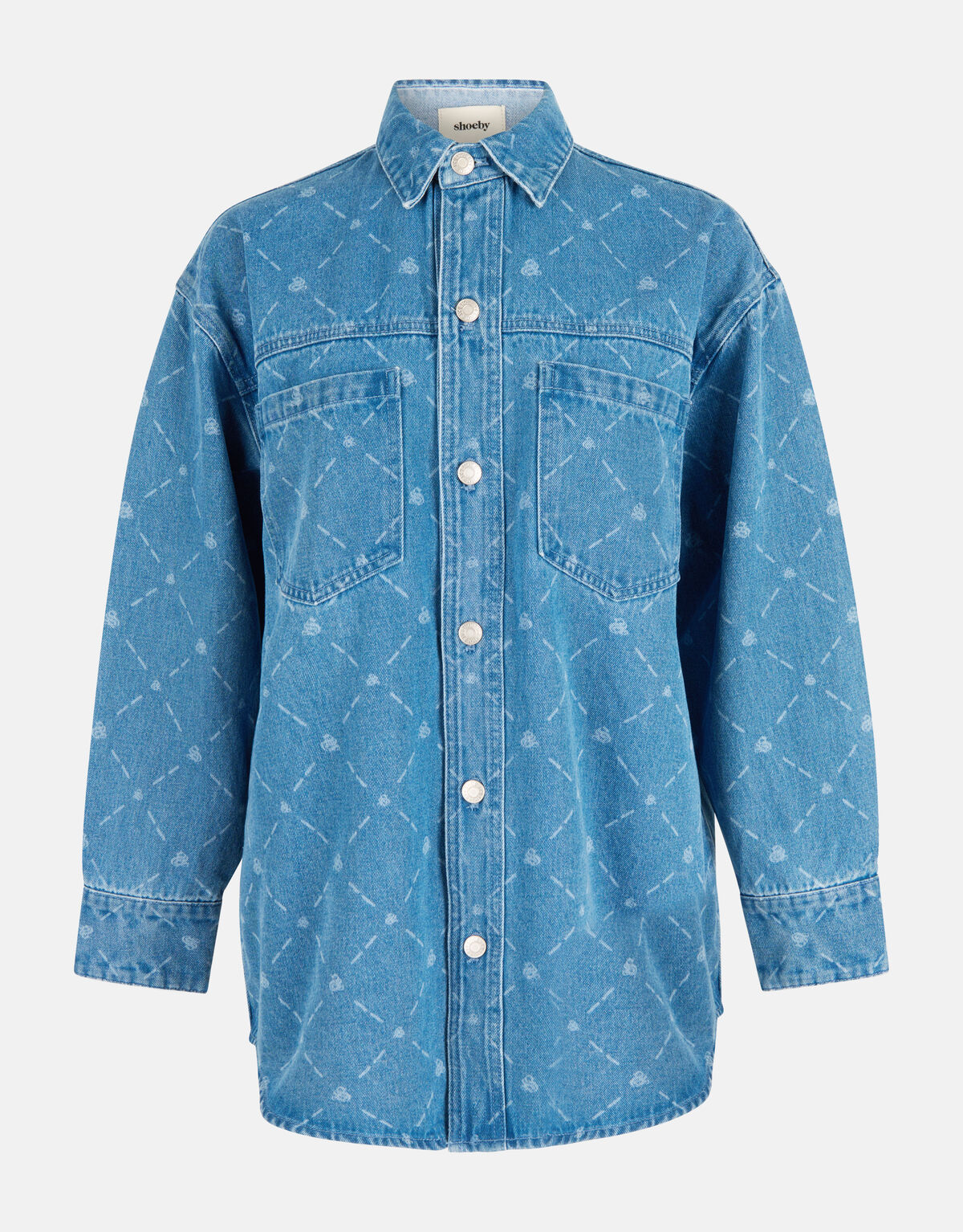Printed Denim Blouse Blauw SHOEBY WOMEN