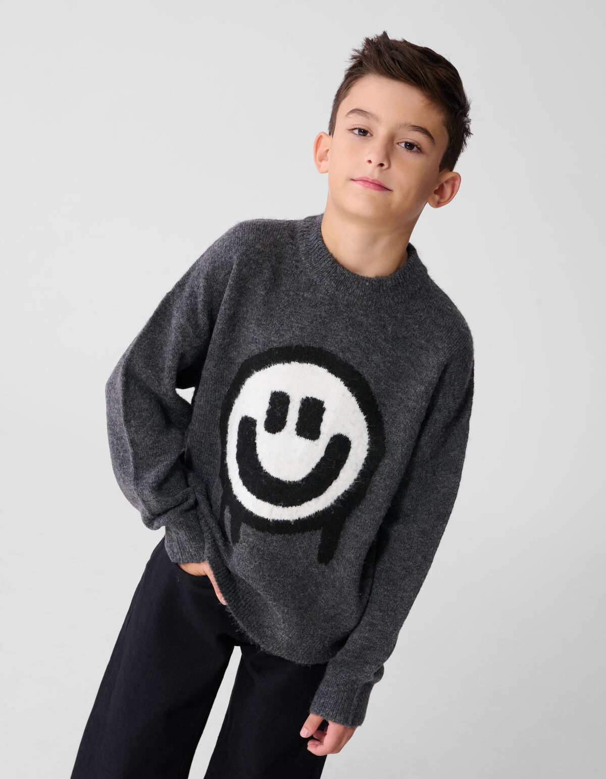 Smiley Gebreide Trui Donkergrijs SHOEBY BOYS