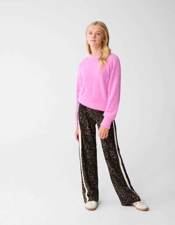 Sporty Leopard Wide Leg Broek Bruin SHOEBY GIRLS
