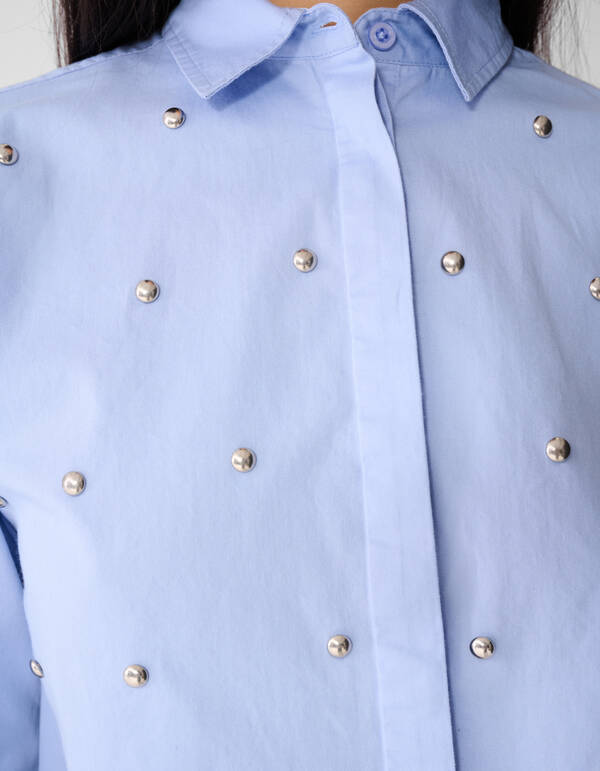 Oversized Studded Blouse Lichtblauw SHOEBY WOMEN