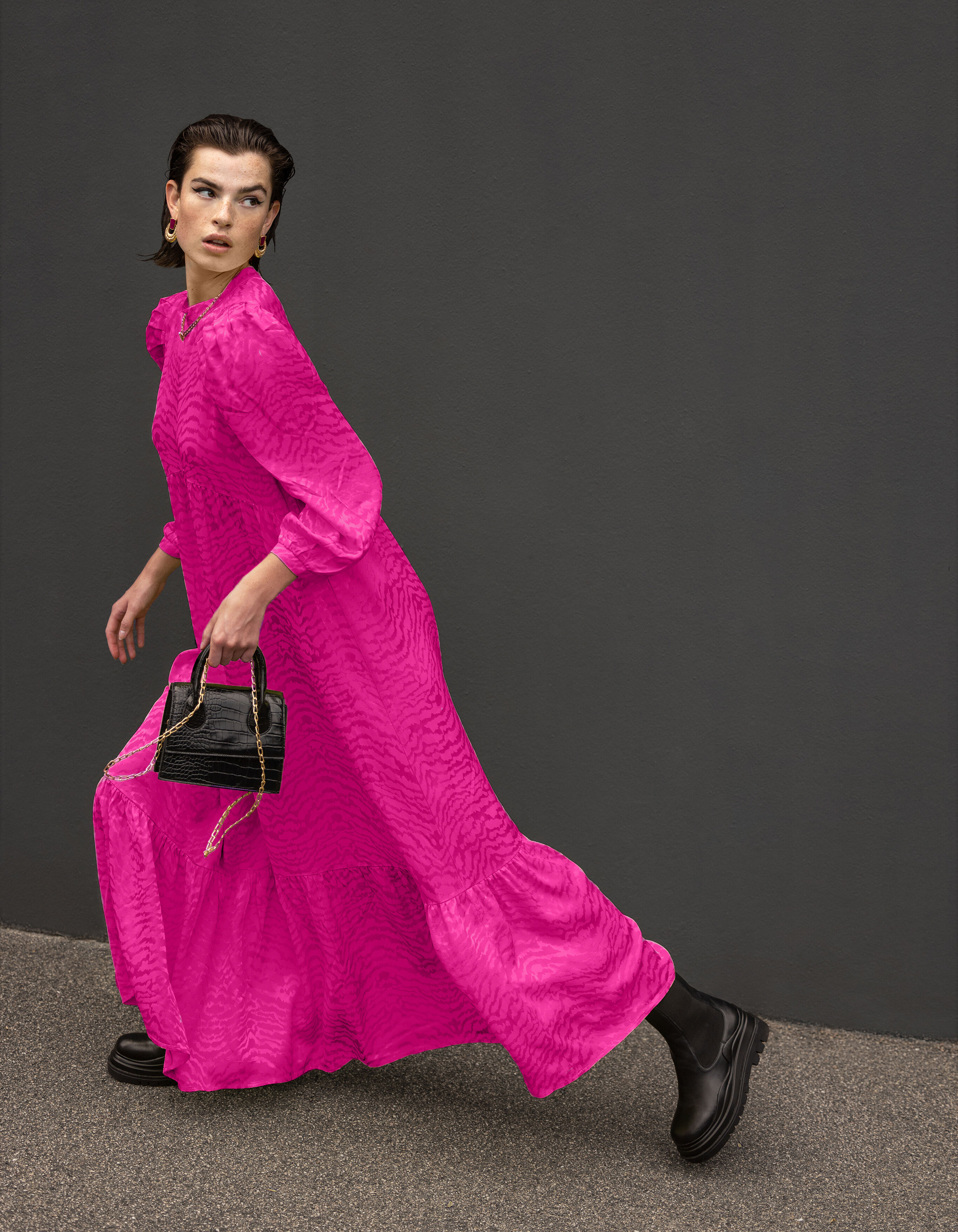 Jacquard Maxi Jurk Roze Shoeby