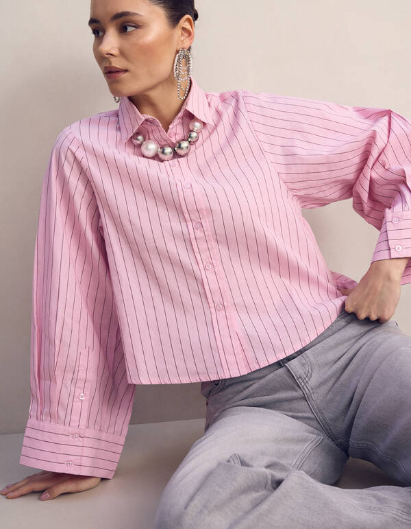 Poplin Pinstripe Artwork Blouse Roze SHOEBY WOMEN