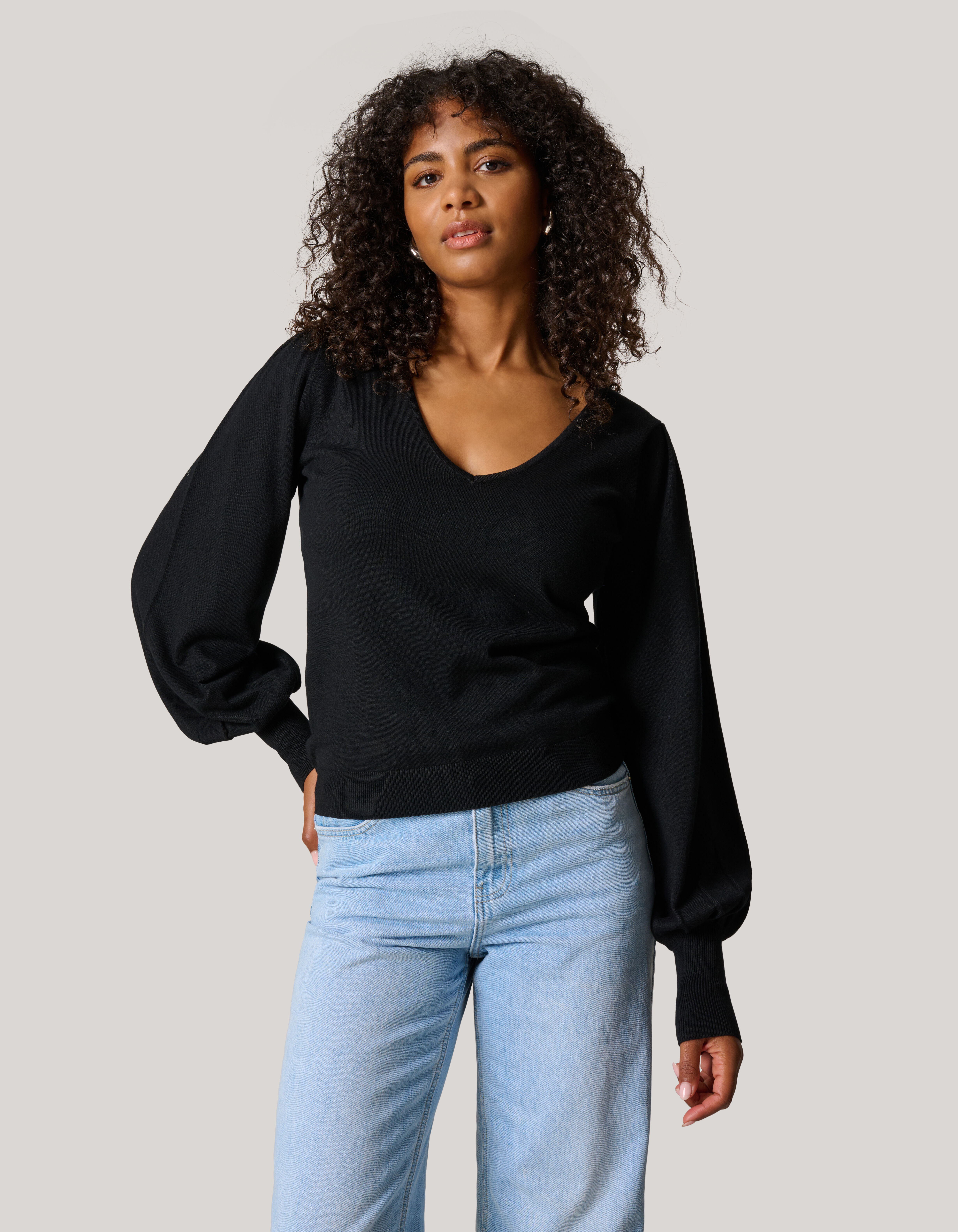 Gebreide V hals Trui Zwart Shoeby