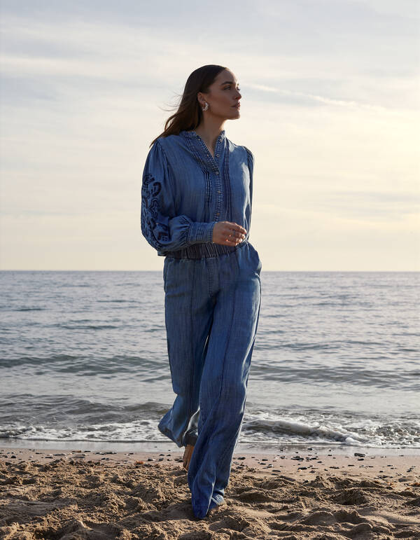 Wide Leg Pintuck Broek Blauw By Mieke SHOEBY WOMEN