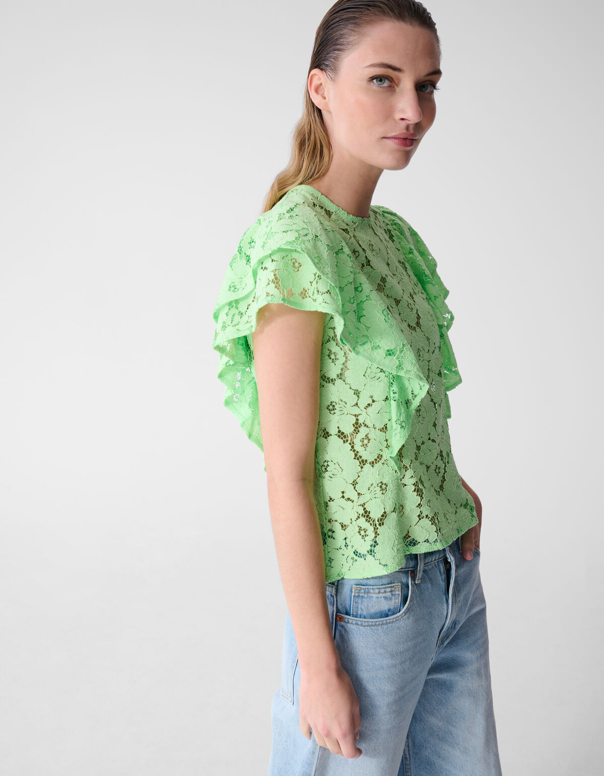 Kanten Ruffle Top Lichtgroen SHOEBY WOMEN
