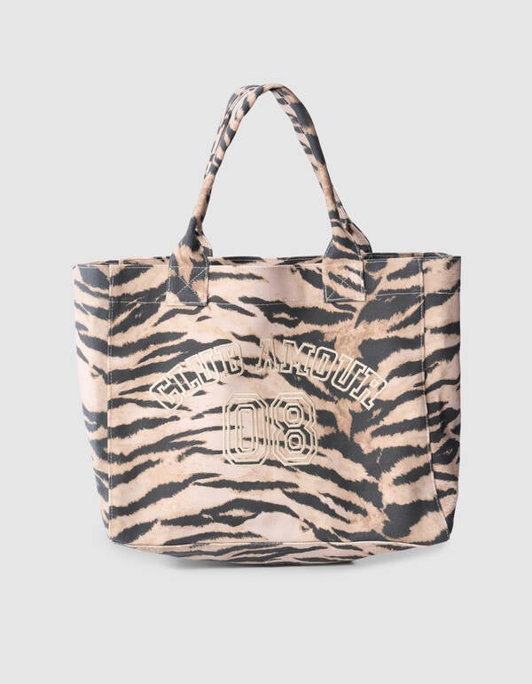 Tijgerprint Embroidery Shopper Bruin SHOEBY ACCESSOIRES