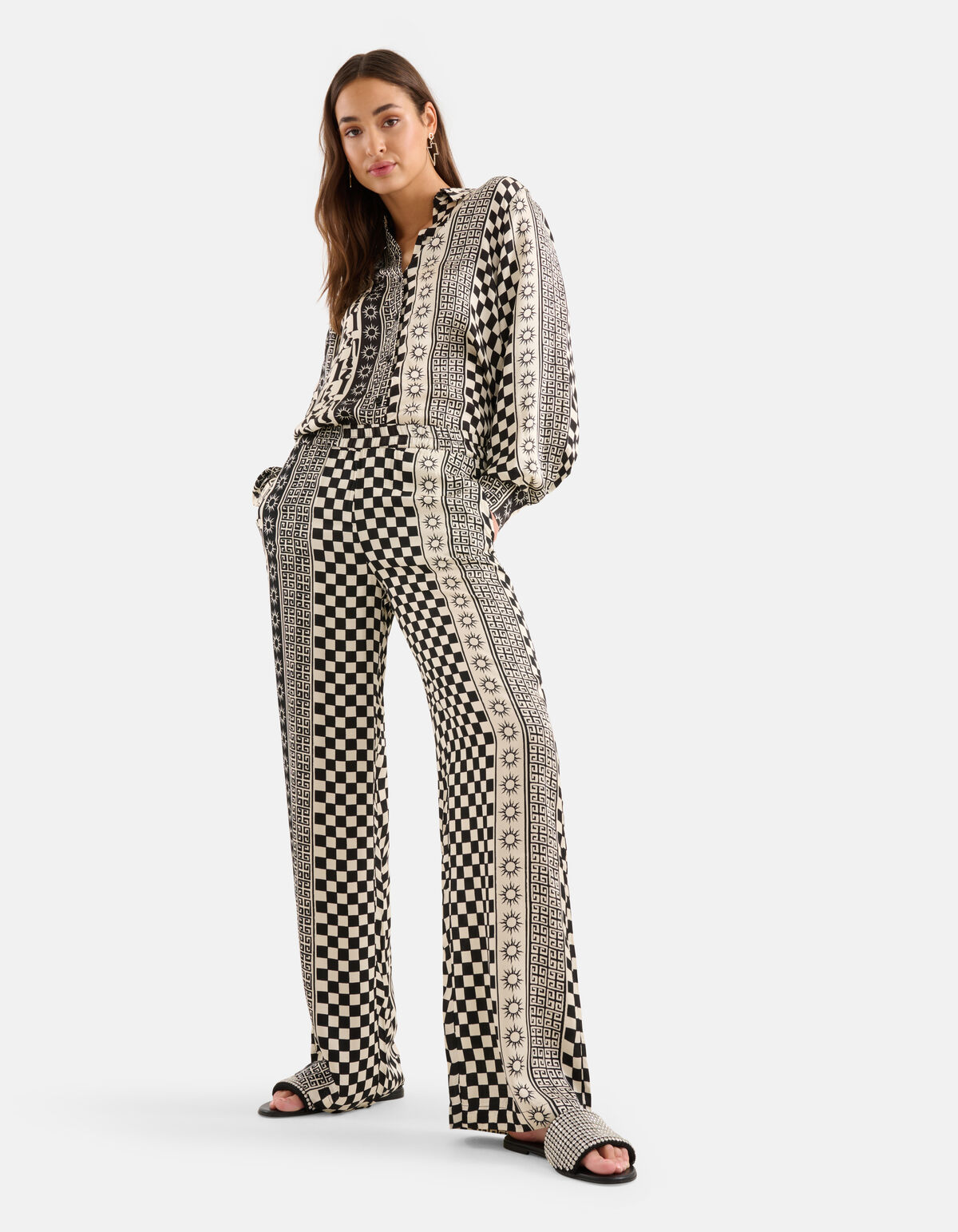 Printed Broek Zwart/Gebroken Wit SHOEBY WOMEN