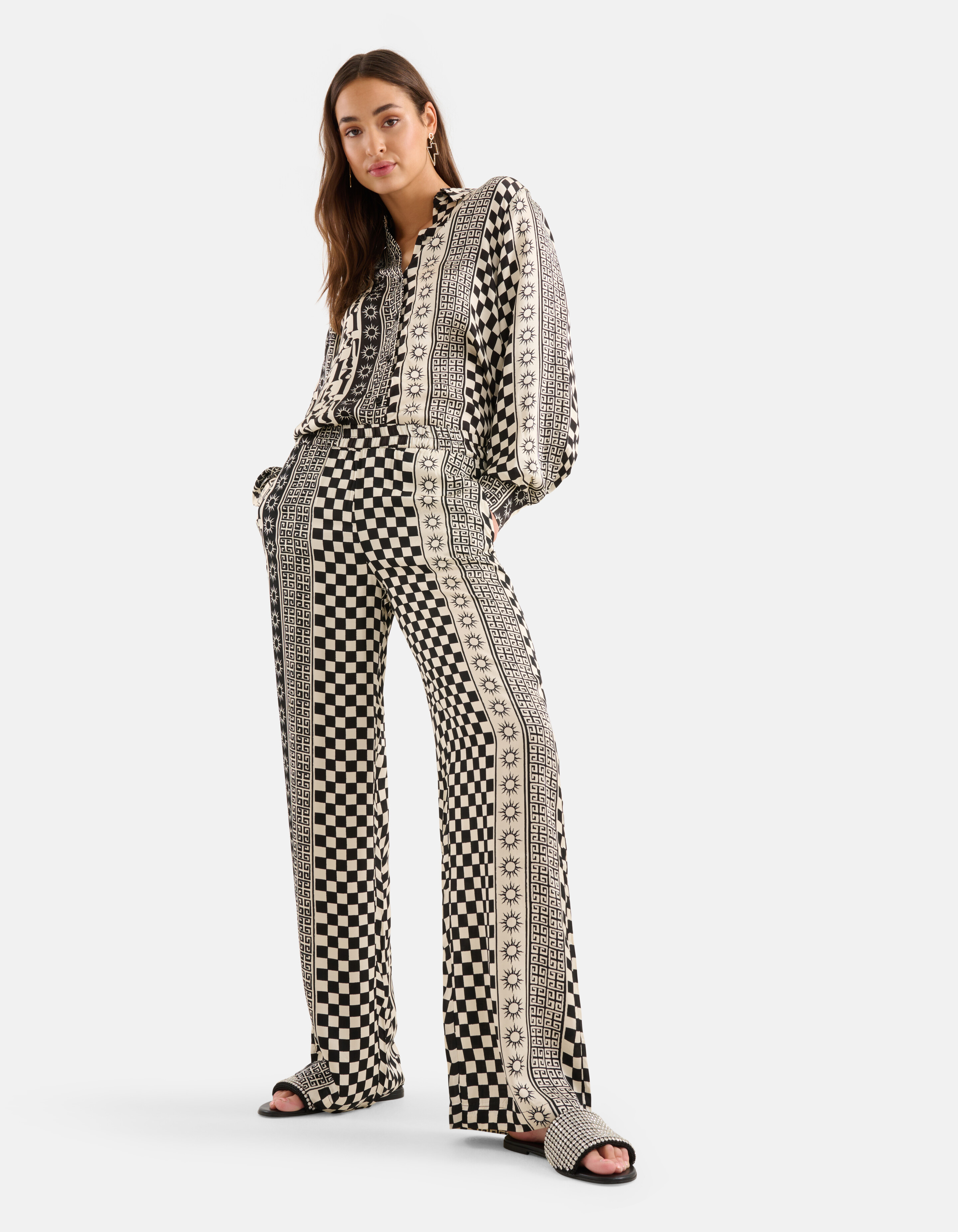 Printed Broek Zwart/Gebroken Wit SHOEBY WOMEN