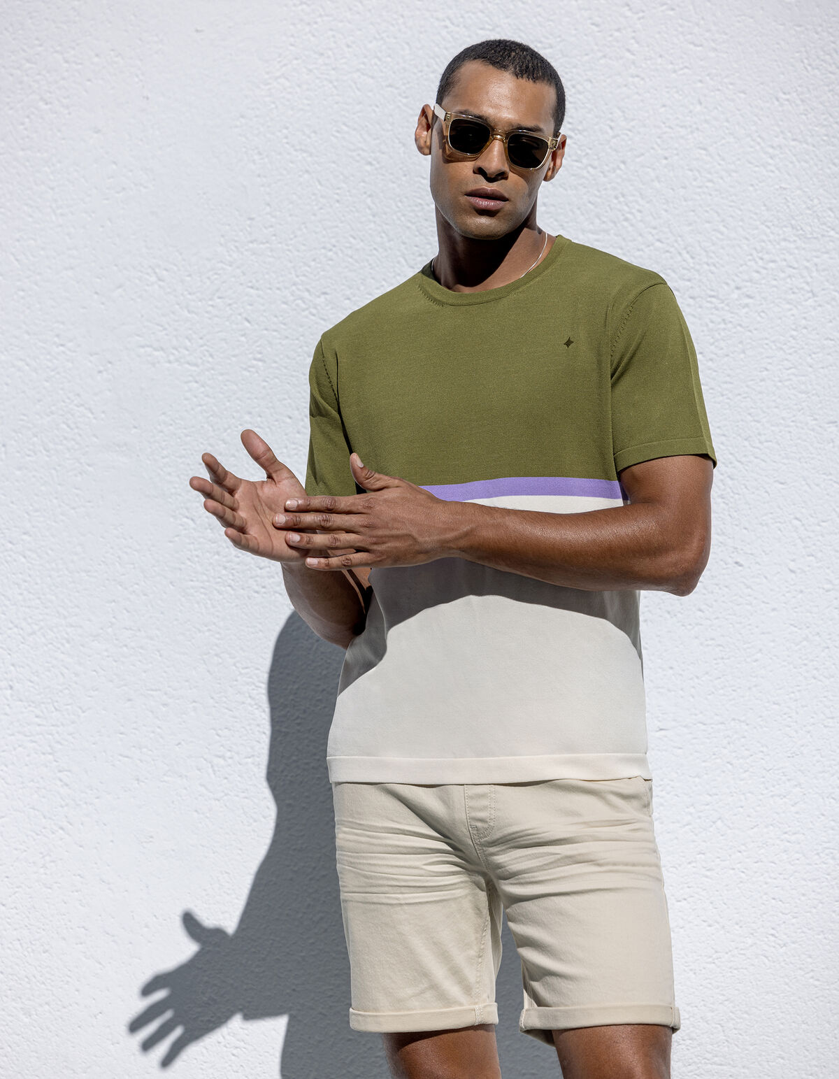 Gebreid Colorblock T-shirt Olijfgroen SHOEBY MEN
