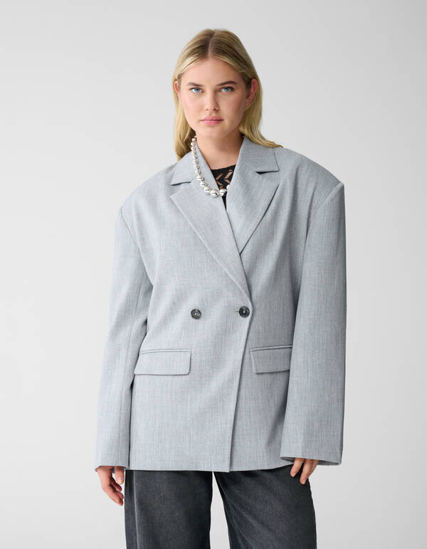 Oversized Shoulder Blazer Lichtgrijs SHOEBY WOMEN