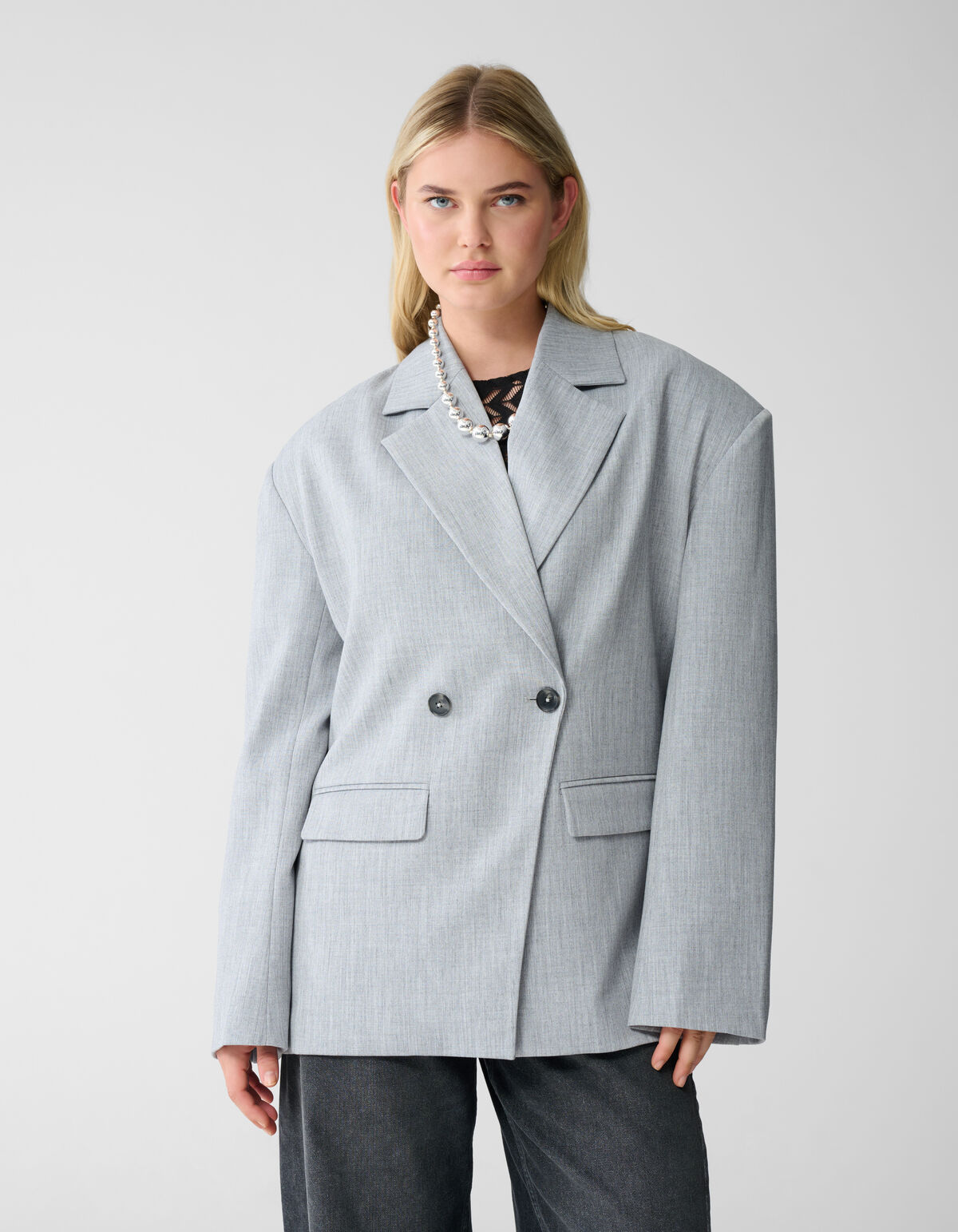 Oversized Shoulder Blazer Lichtgrijs SHOEBY WOMEN