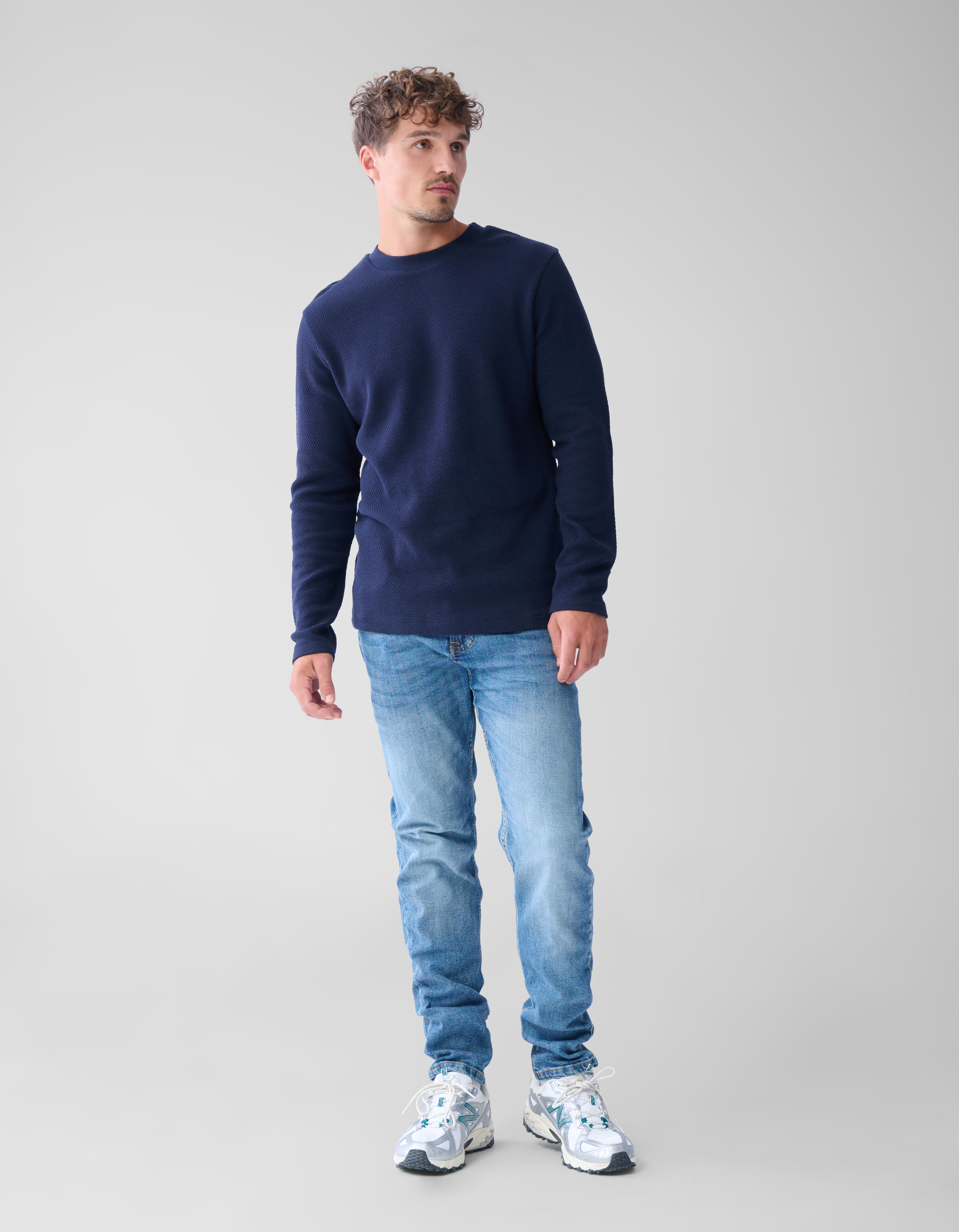 Structuur Jersey Longsleeve Donkerblauw SHOEBY MEN