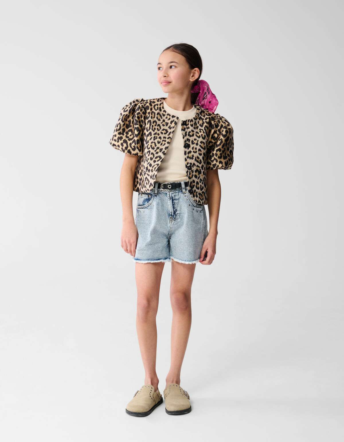 Leopard Pofmouwen Blazer Lichtbruin SHOEBY GIRLS