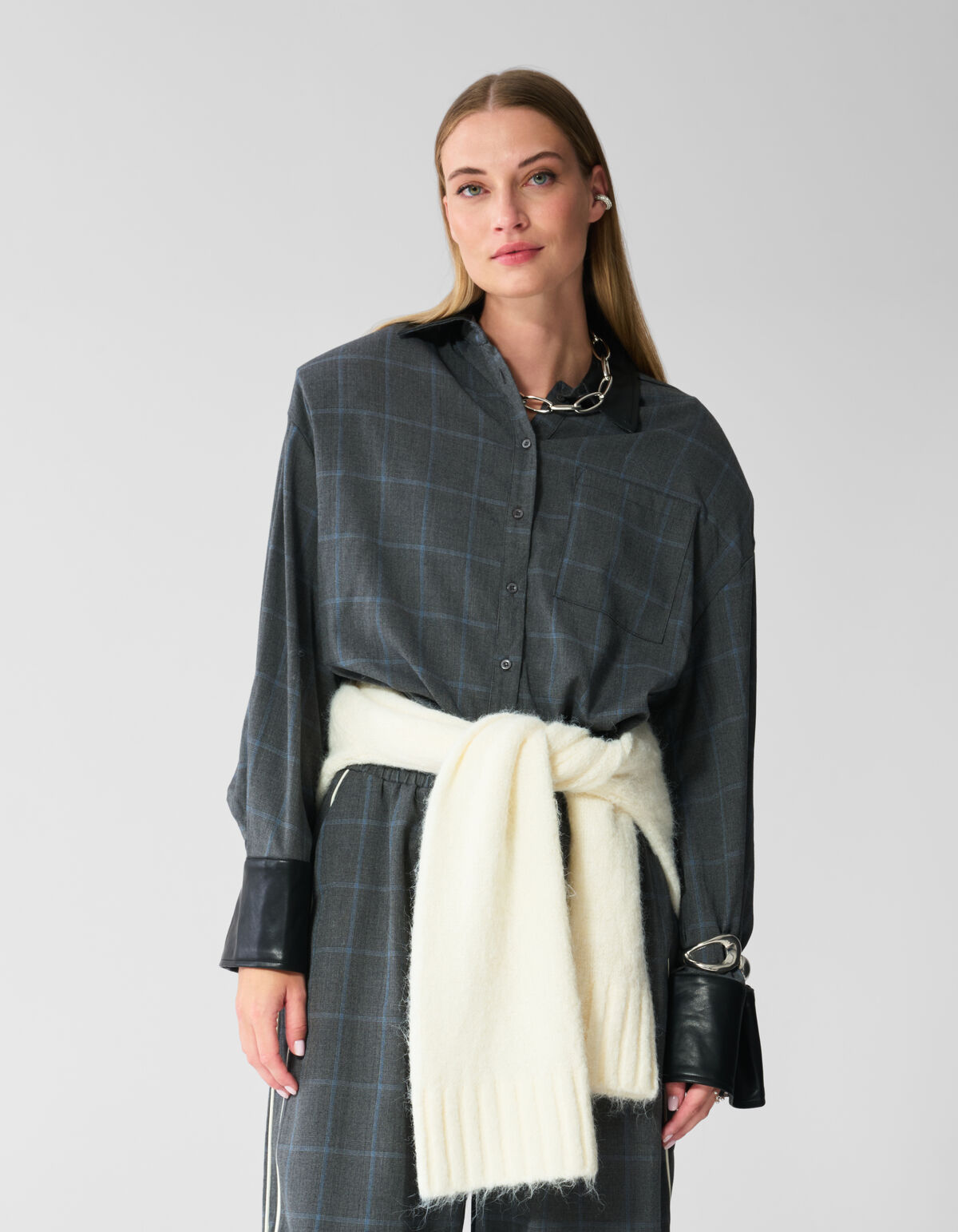 Cropped Ruiten Blouse Donkergrijs SHOEBY WOMEN