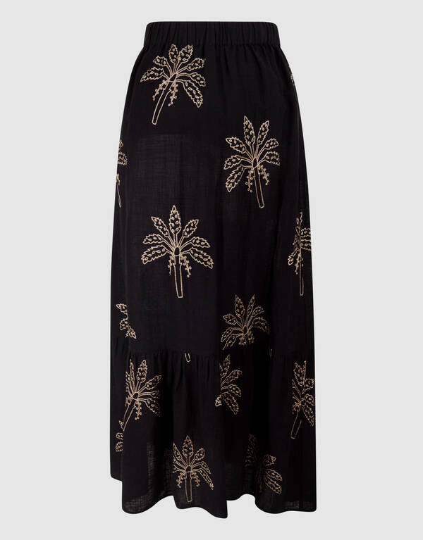Palm Embroidery Maxi Rok Zwart SHOEBY WOMEN