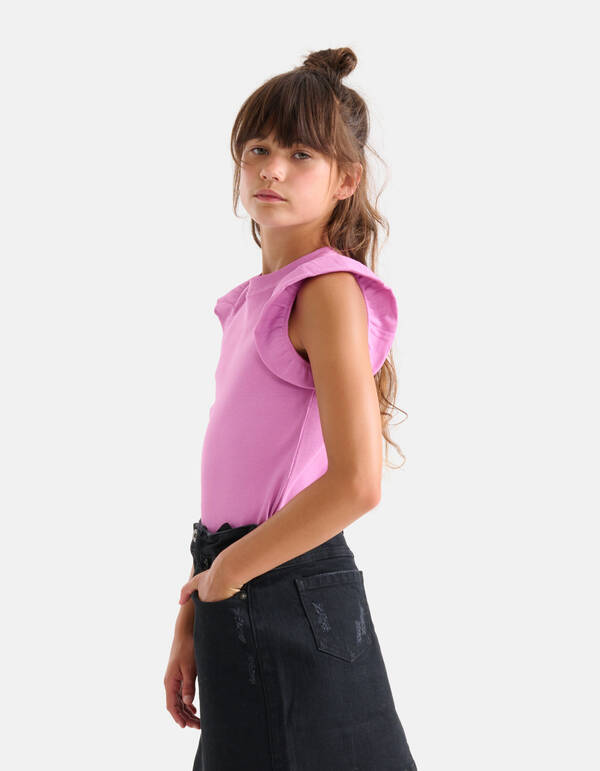 Ruffle Rib Top Paars SHOEBY GIRLS