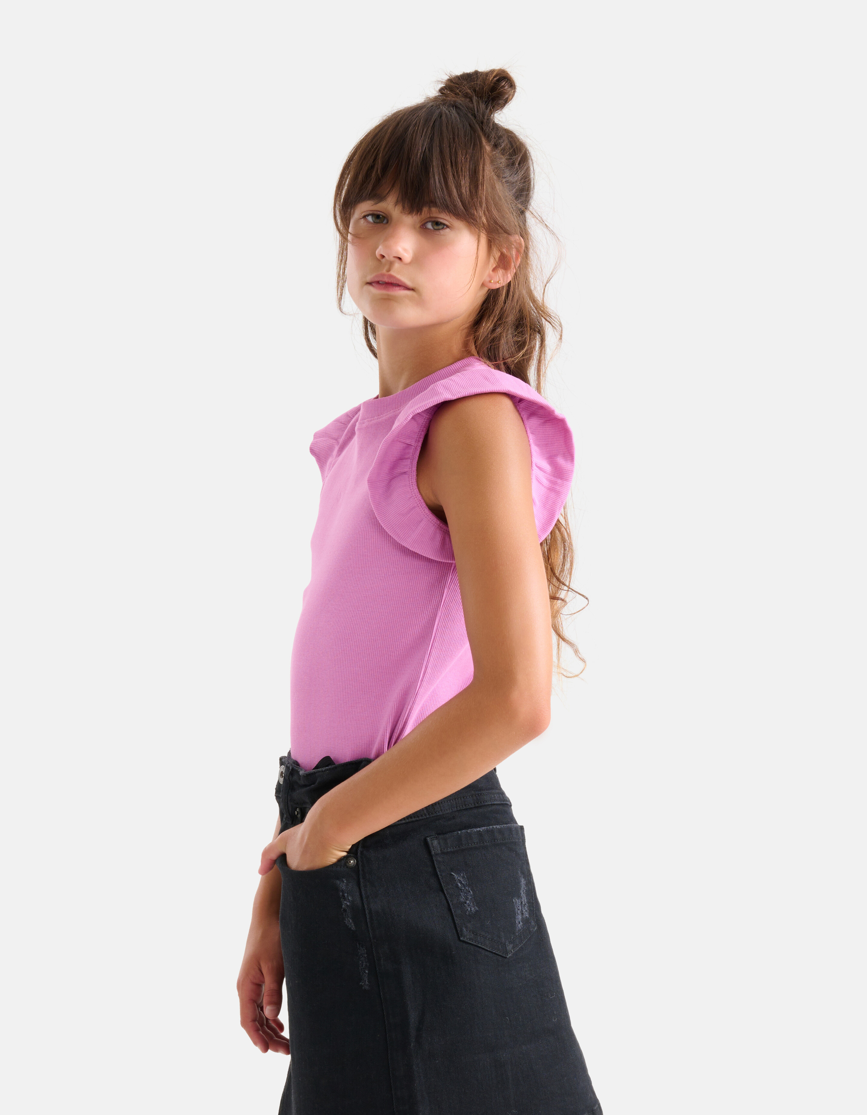 Ruffle Rib Top Paars SHOEBY GIRLS