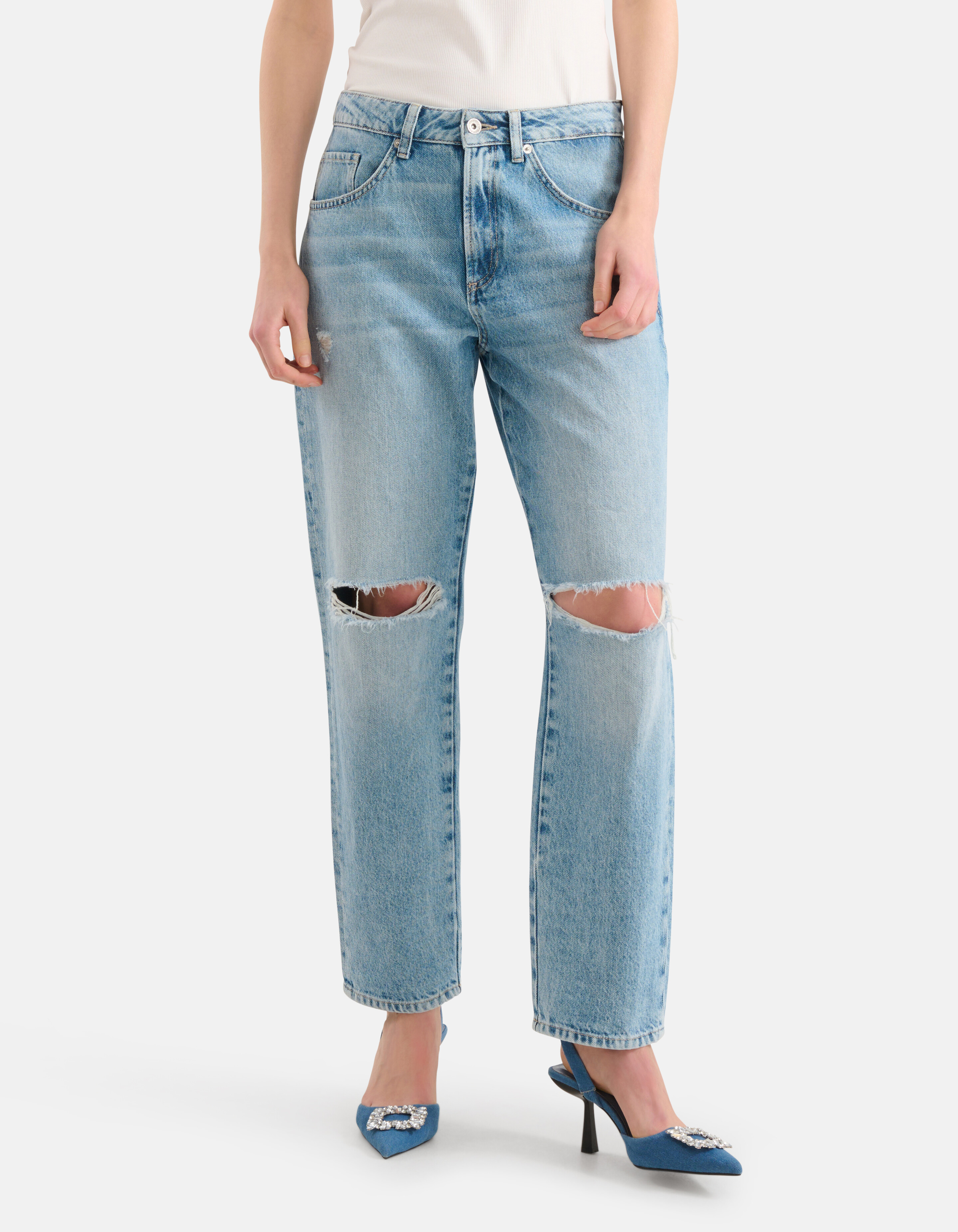 Destroyed Straight Jeans Mediumstone L30 SHOEBY WOMEN