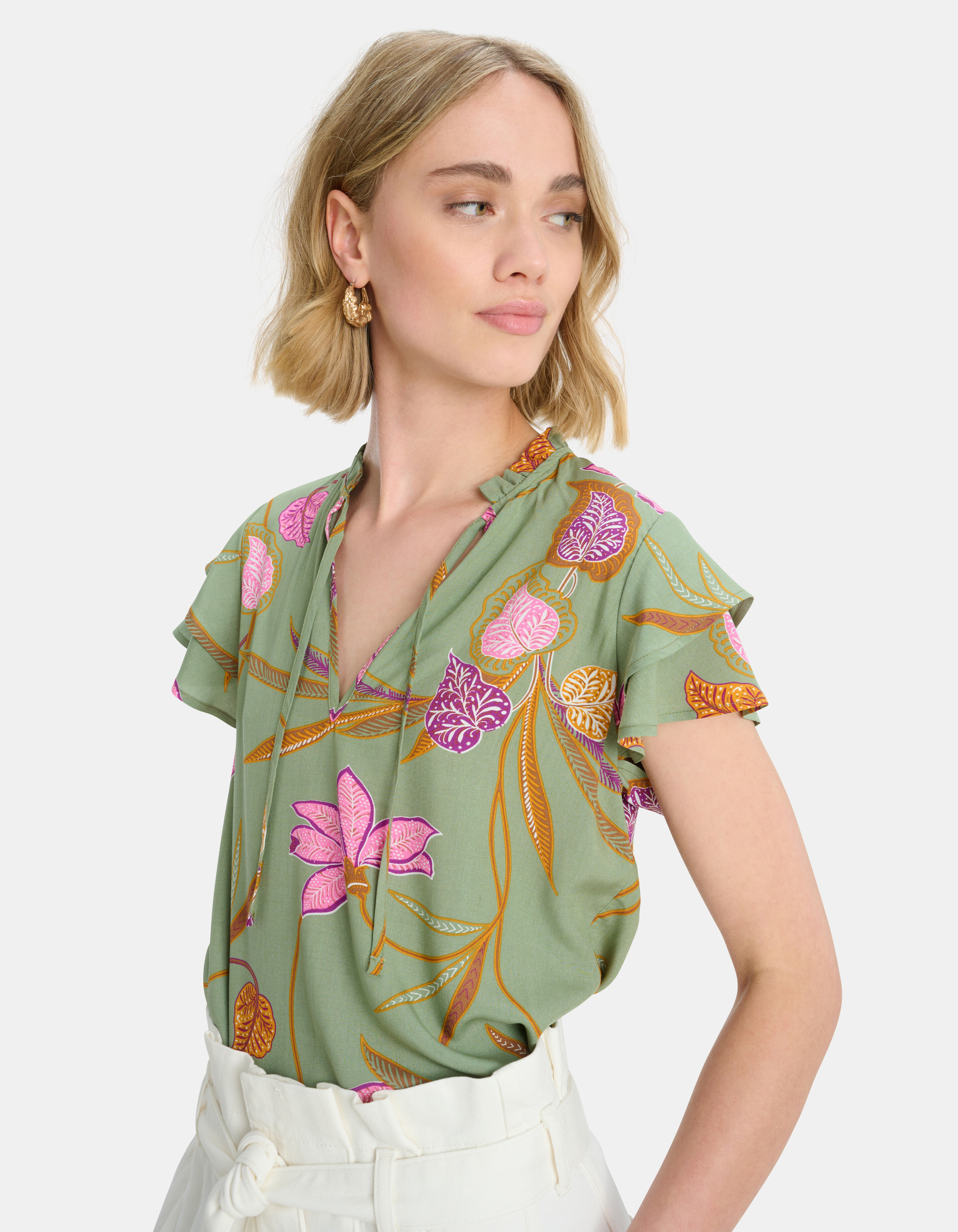 V-hals Print Top Groen SHOEBY WOMEN