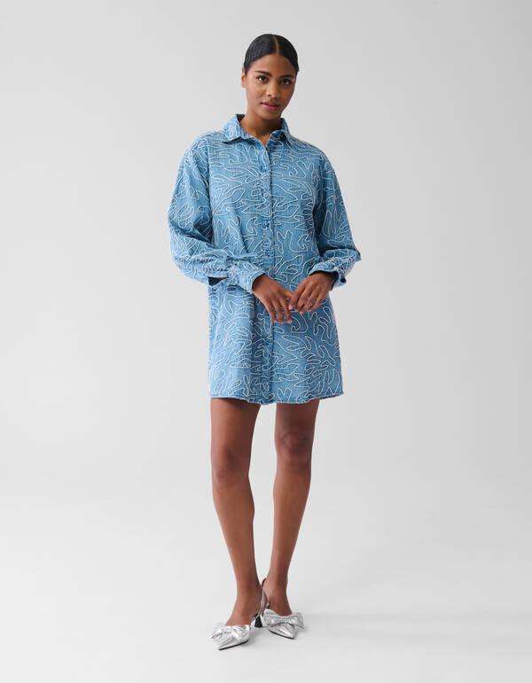 Embroidery Cord Jurk Denim Blauw SHOEBY WOMEN