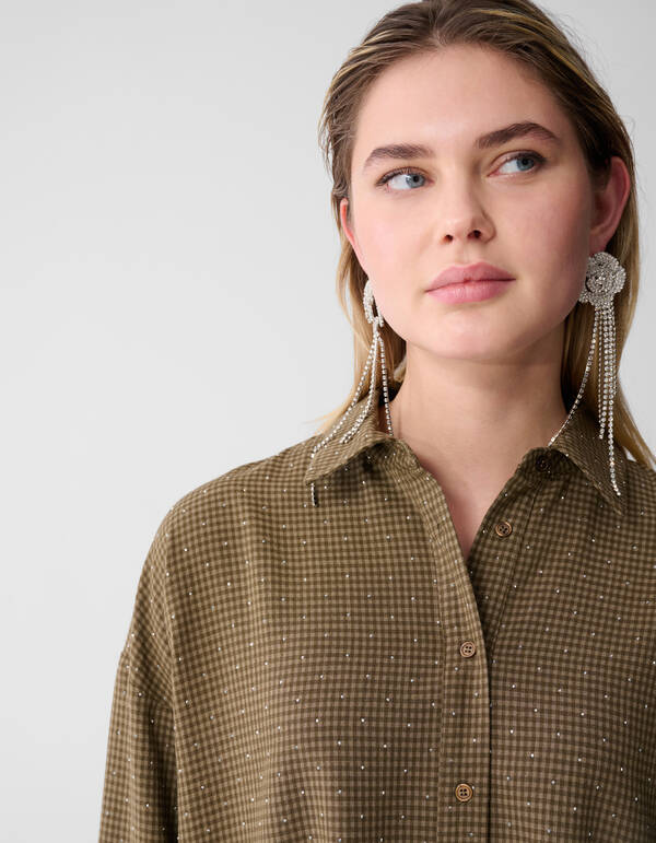 Oversized Ruiten Strass Blouse Bruin SHOEBY WOMEN