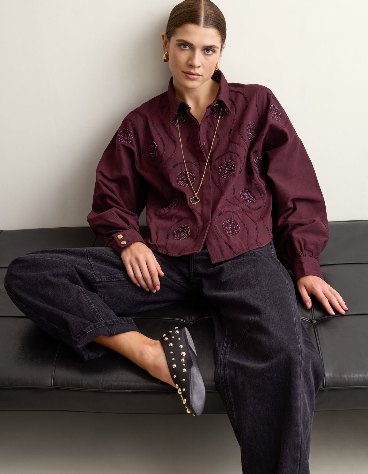 Beaded Embroidery Blouse Donkerrood By Mieke SHOEBY WOMEN