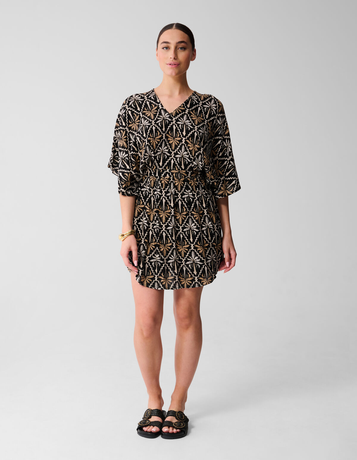 Printed Crinkle Mini Jurk Zwart/Wit SHOEBY WOMEN