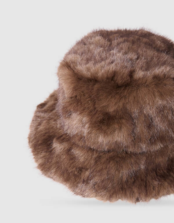 Faux Fur Bucket Hat Bruin SHOEBY ACCESSOIRES