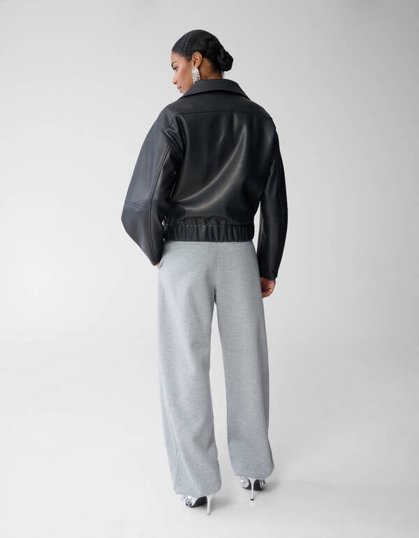 Oversized Vegan Leren Jack Zwart By Fred SHOEBY WOMEN