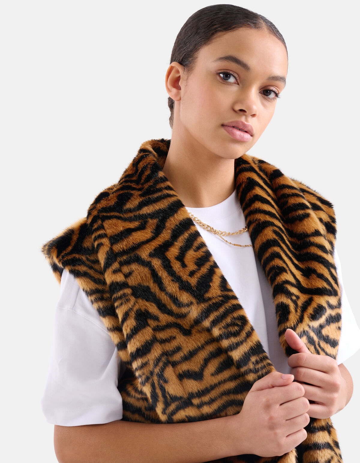 Tijgerprint Faux Fur Gilet Bruin SHOEBY WOMEN