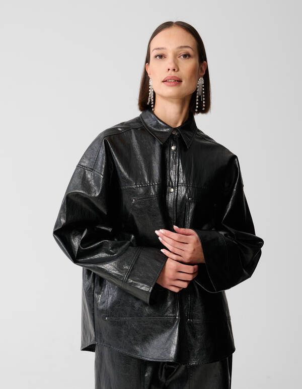 Vegan Leren Carpenter Blouse Zwart SHOEBY WOMEN