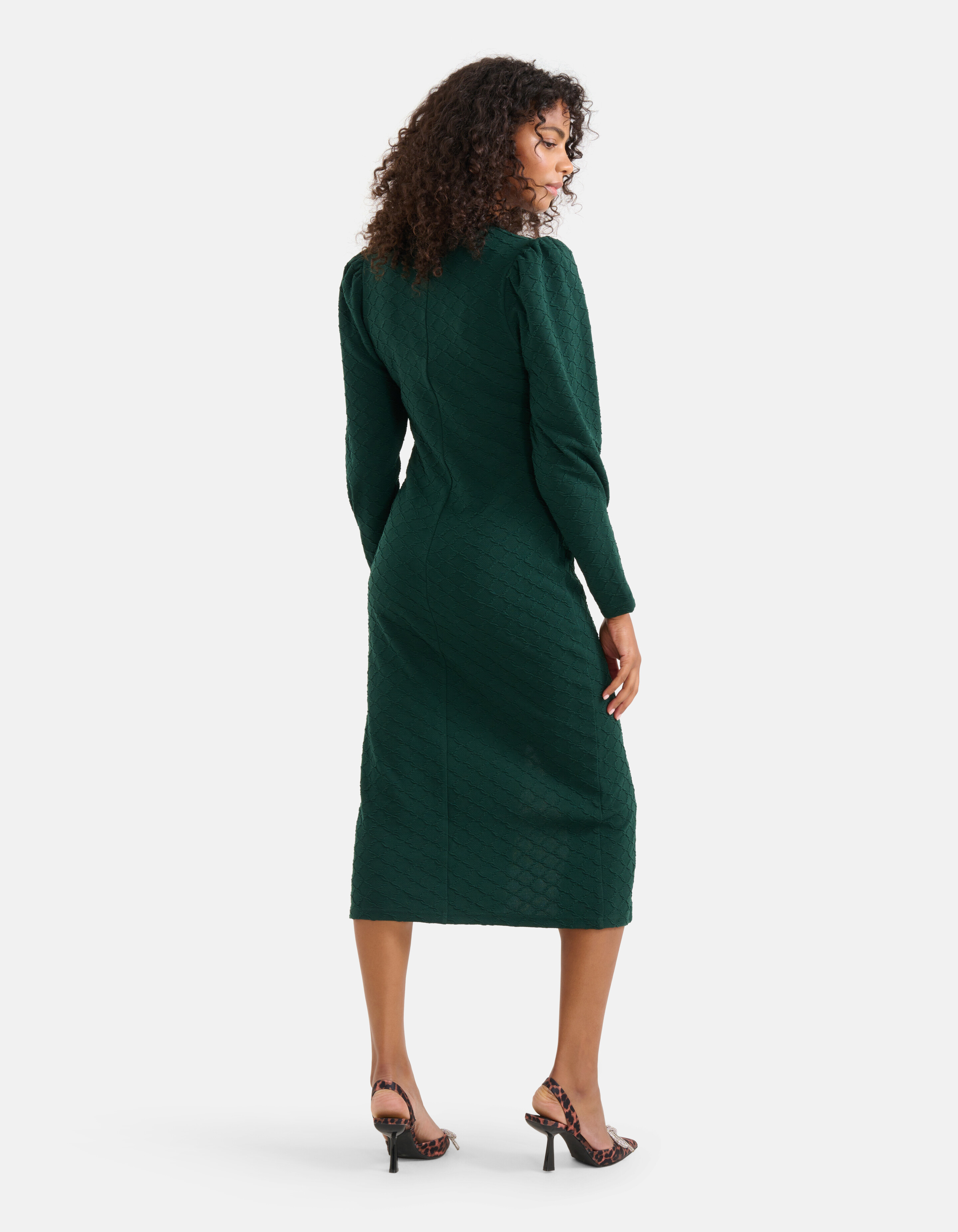 Structuur Midi Jurk Donkergroen SHOEBY WOMEN