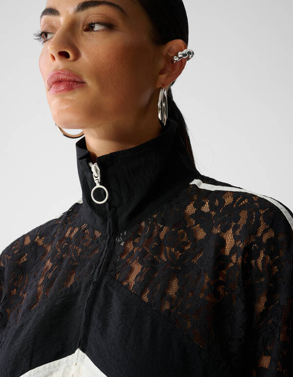 Lace Mix Track Blouse Zwart/Gebroken Wit SHOEBY WOMEN