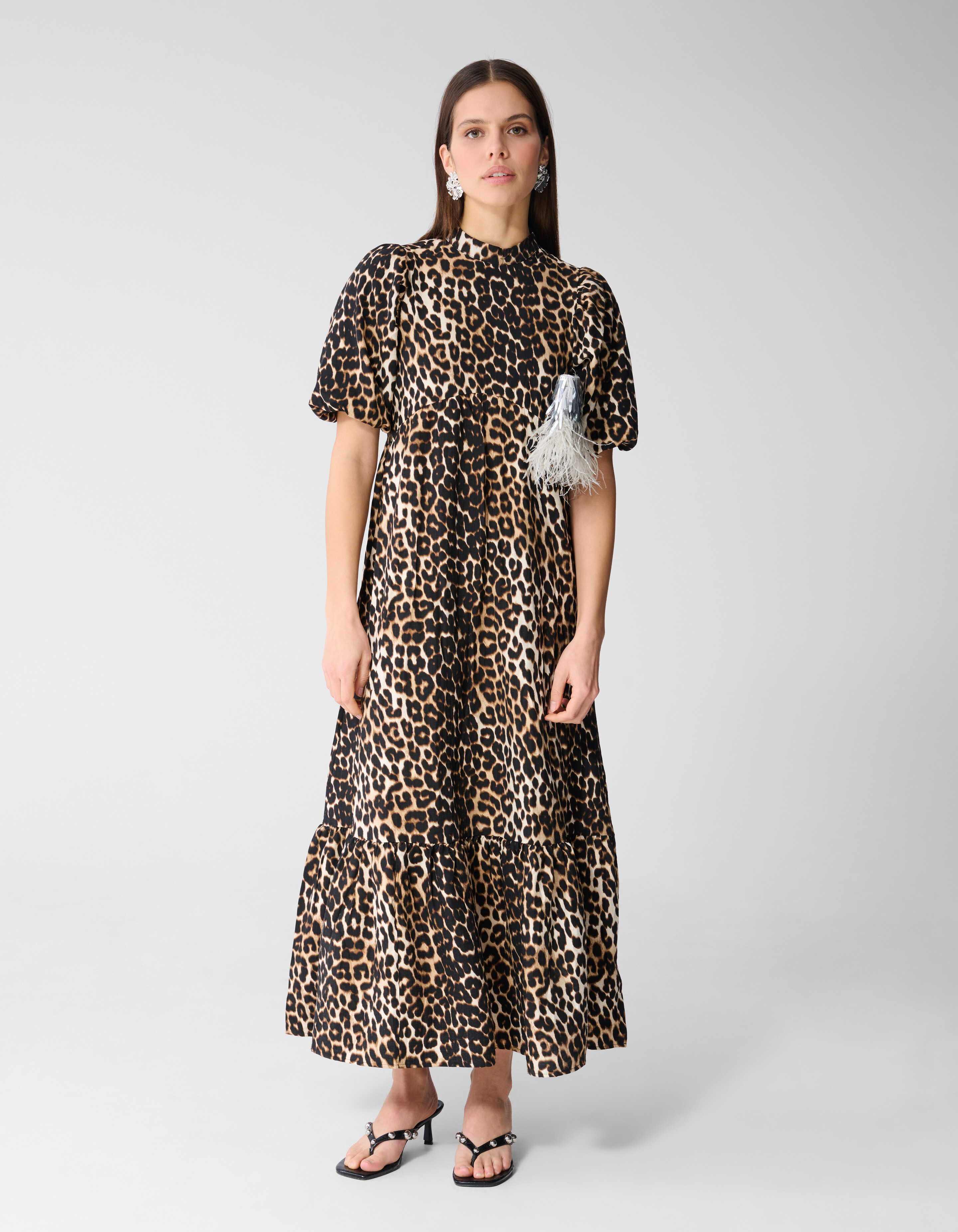 Ruffle Leopard Maxi Jurk Bruin SHOEBY WOMEN