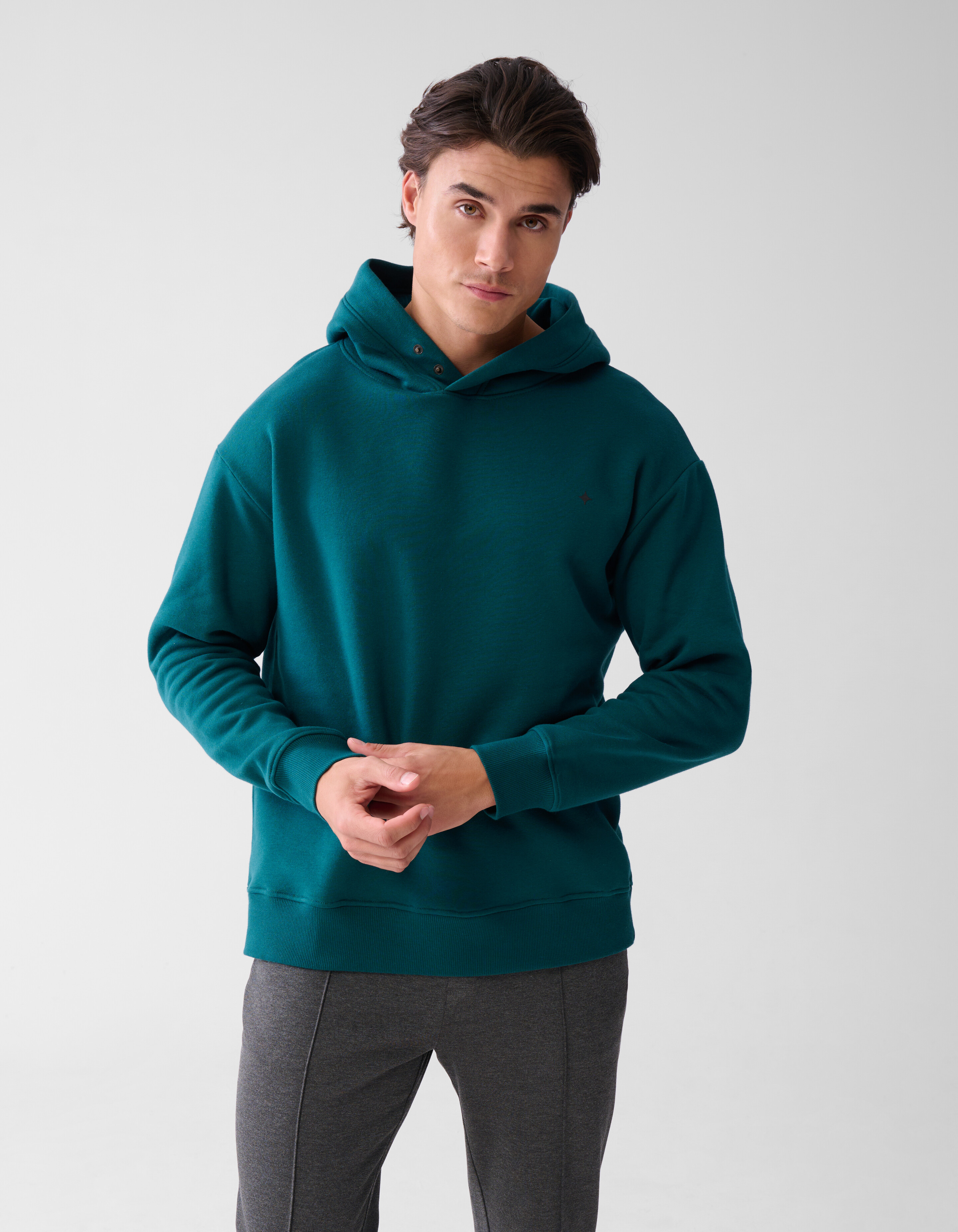 Relaxed Fit Hoodie Donkergroen SHOEBY MEN