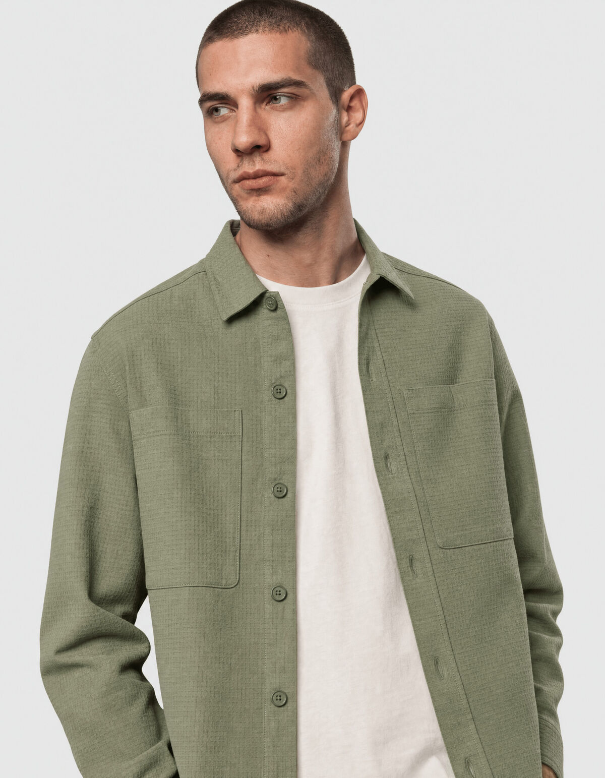 Block Jaqcuard Overshirt Groen SHOEBY MEN