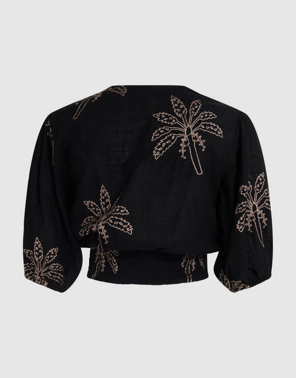 Embroidery Palm Crop top Zwart SHOEBY WOMEN
