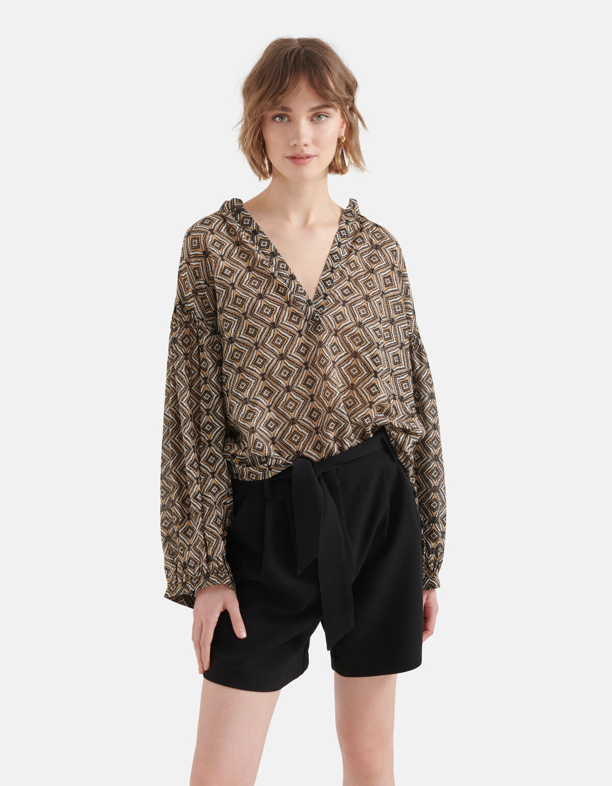 Printed Voile Blouse Bruin SHOEBY WOMEN