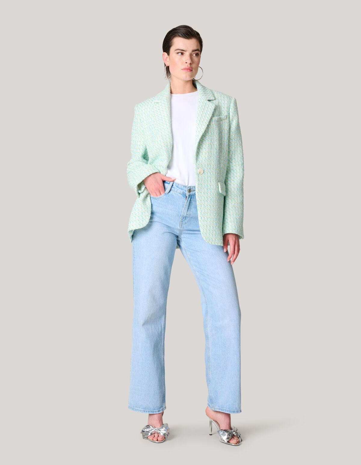 Oversized Tweed Blazer Blauw SHOEBY WOMEN