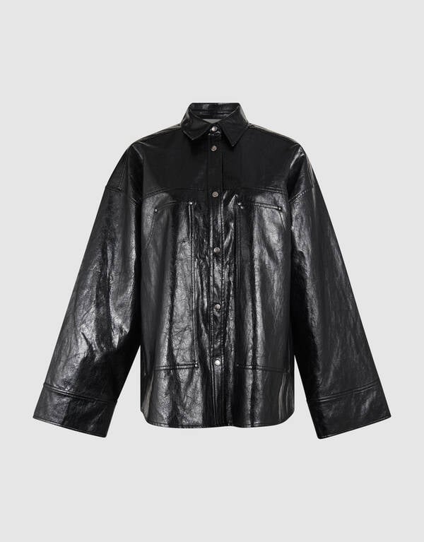Vegan Leren Carpenter Blouse Zwart SHOEBY WOMEN