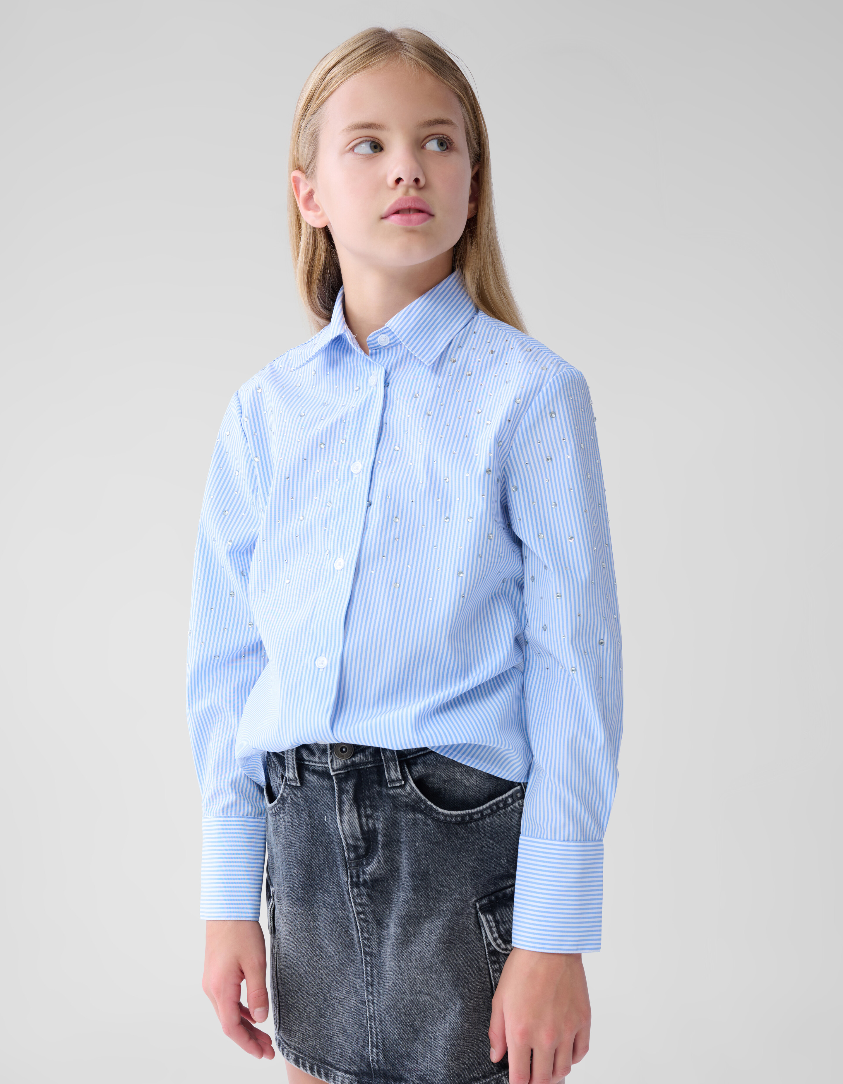 Pinstripe Strass Blouse Lichtblauw SHOEBY GIRLS