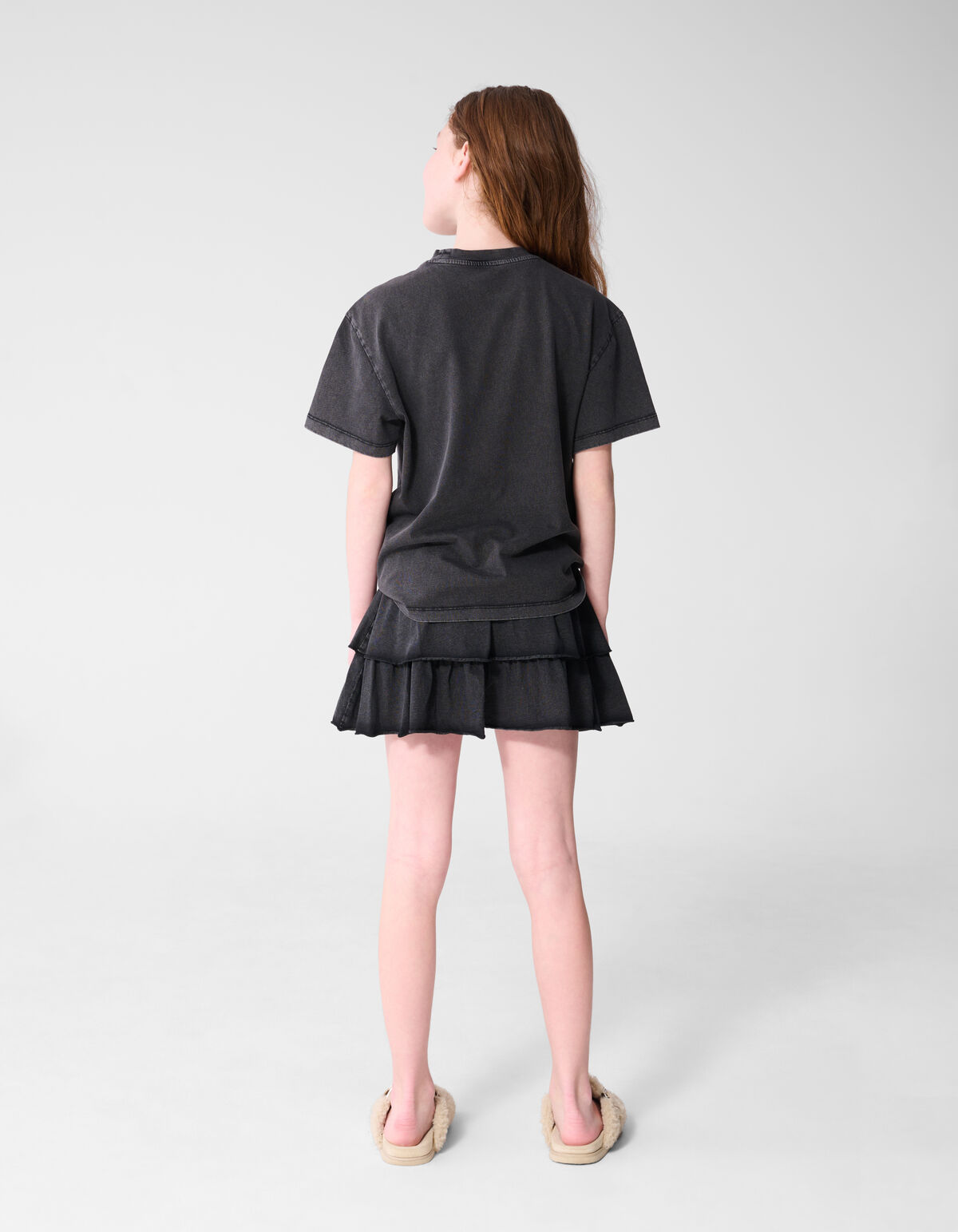 Washed Ruffle Mini Rok Donkergrijs SHOEBY GIRLS