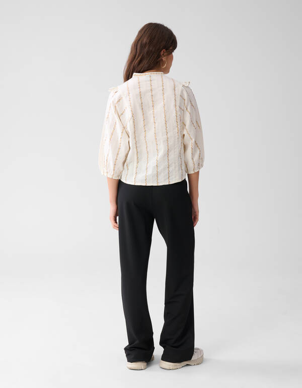 Jacquard Ruffle Blouse Gebroken Wit SHOEBY WOMEN