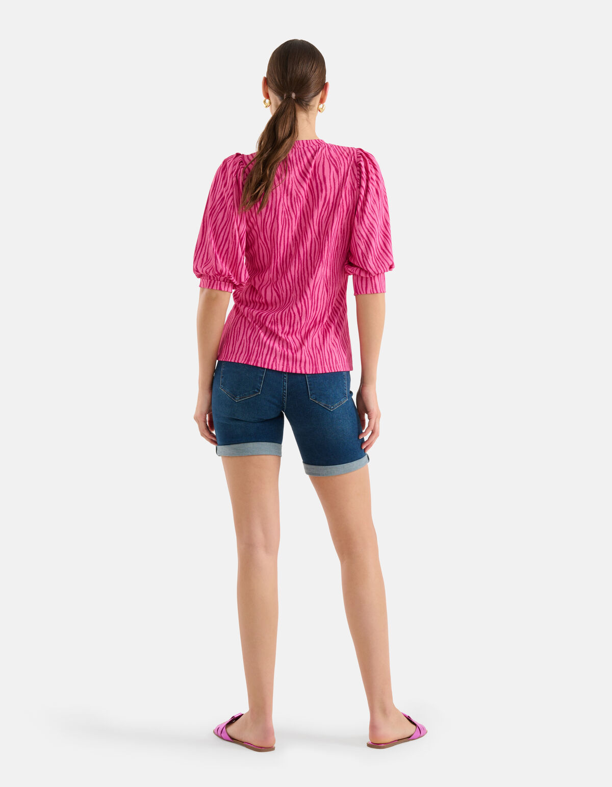 Zebra Print Rib Top Roze SHOEBY WOMEN