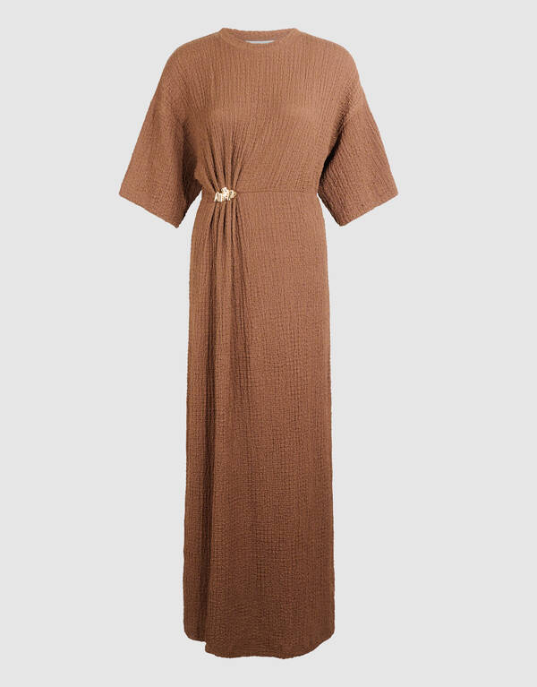 Organic Crinkle Maxi Jurk Bruin SHOEBY WOMEN