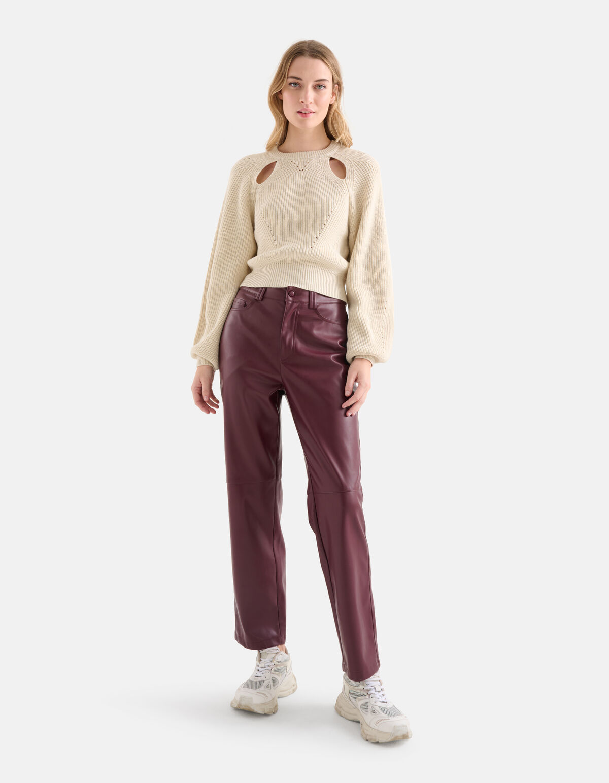 Vegan Leren Straight Broek Donkerrood SHOEBY WOMEN