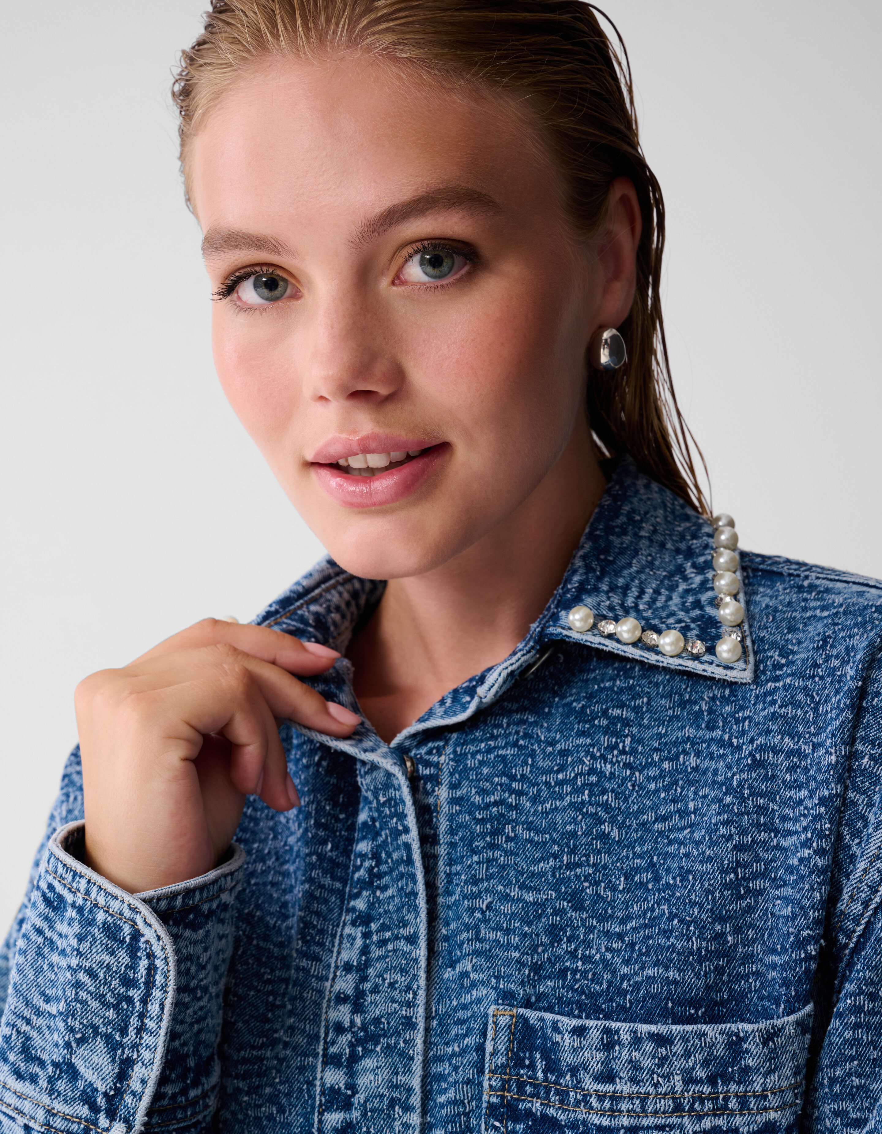 Structuur Denim Blouse Blauw SHOEBY WOMEN
