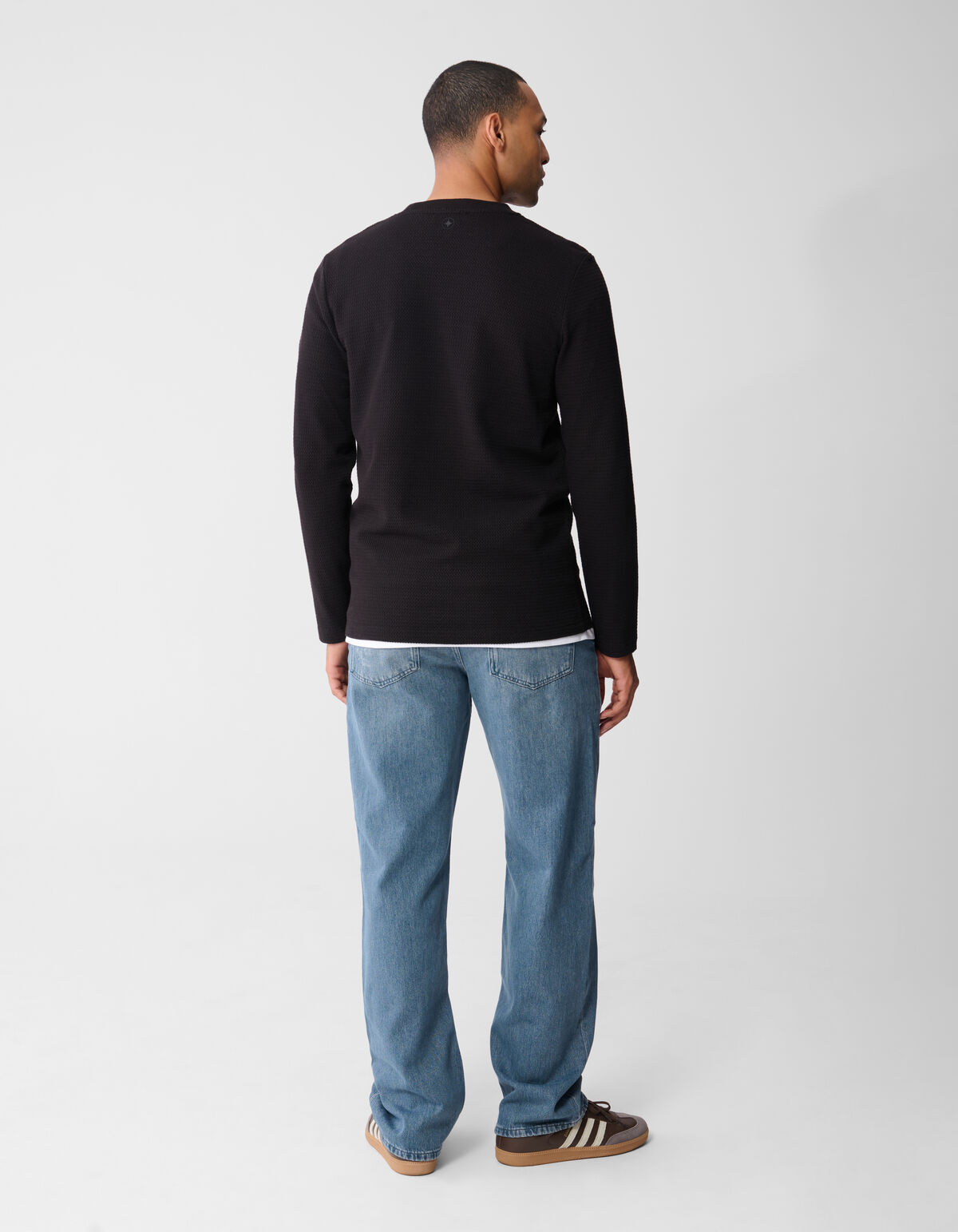 Structuur Longsleeve T-shirt Donkerbruin SHOEBY MEN