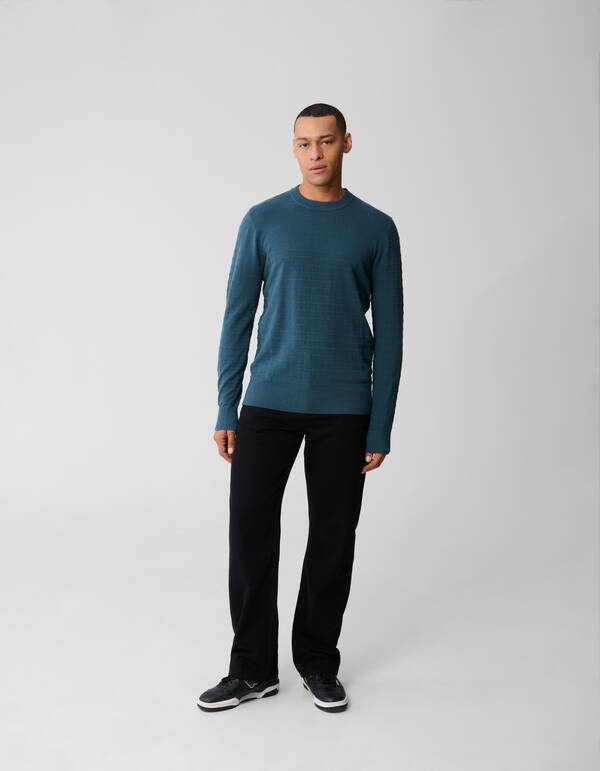 Structuur Gebreide Trui Donkergroen SHOEBY MEN