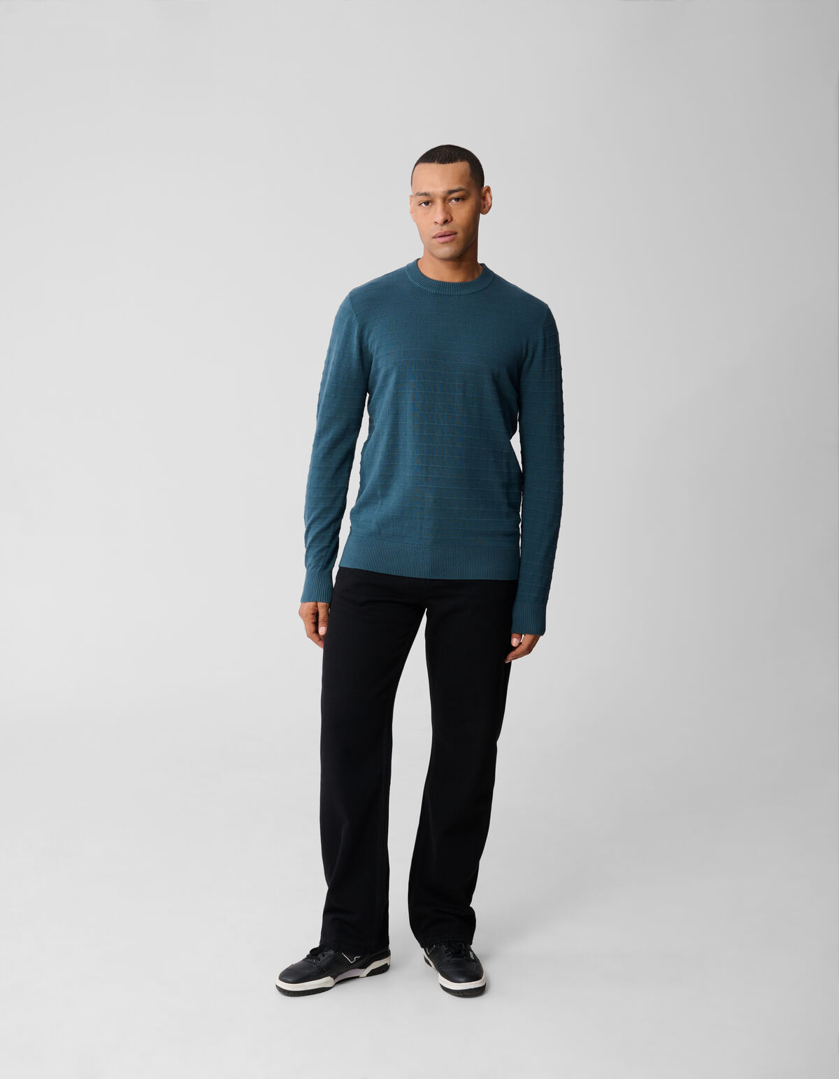 Structuur Gebreide Trui Donkergroen SHOEBY MEN